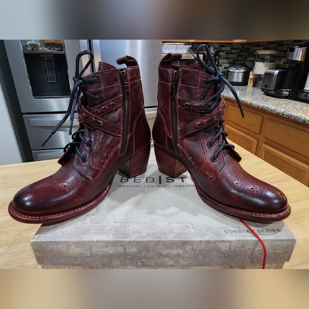 NEW Bed Stu Allie Burgundy Leather Ankle Boots - Picture 8 of 11